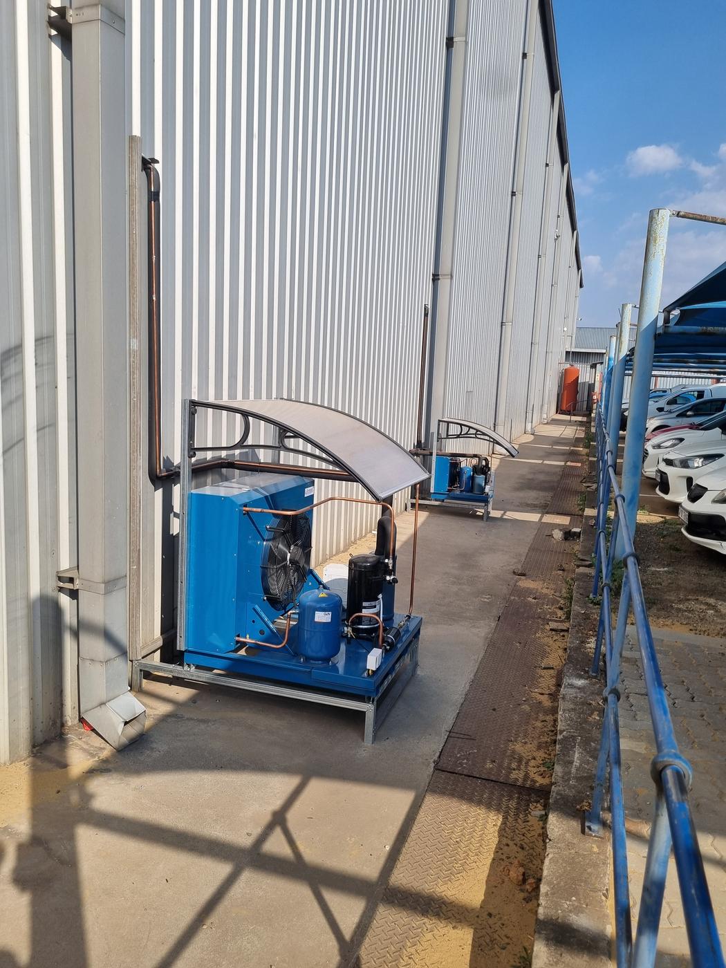 Outdoor refrigeration compressor units installed on site